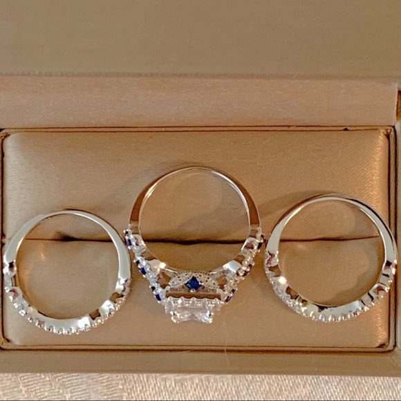 *SIZES ADDED*Three Ring Set, CZ Diamonds Sapphires - Picture 3 of 8